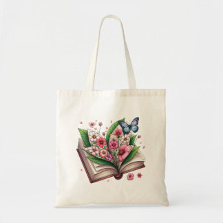 Bolso De Tela Dibujo de un libro abierto con flores
