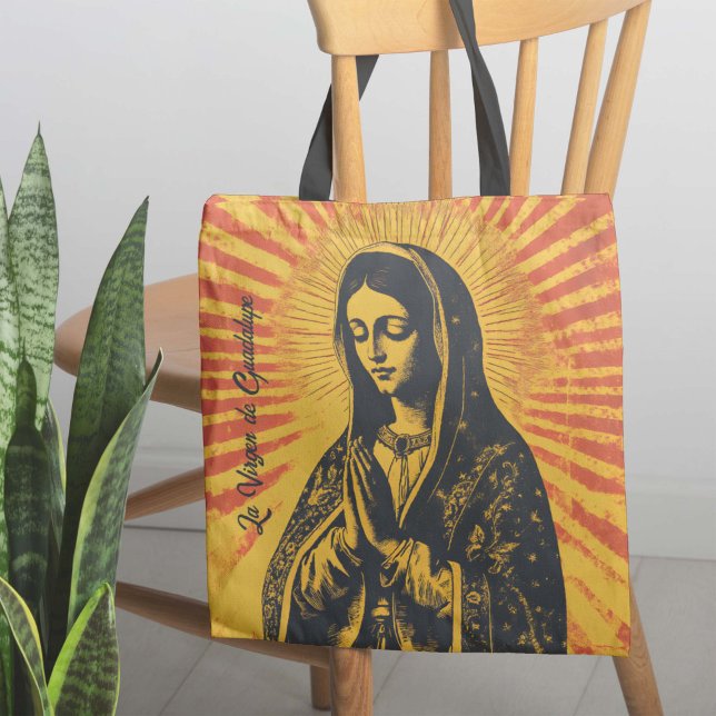 Bolso De Tela Dibujo de Virgen de Guadalupe (Perfect for those who love mixing tradition with bold, artistic vibes!)