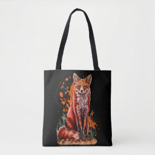 Bolso De Tela Dibujo del arte animal rojo del Fox y de la