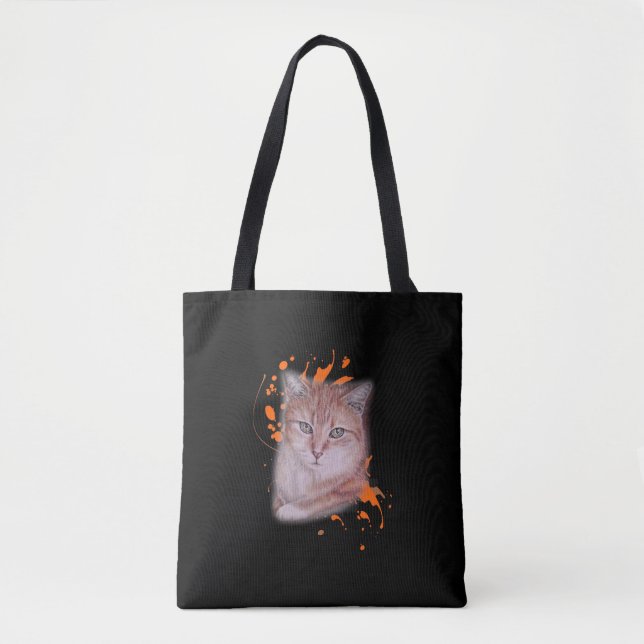 Bolso De Tela Dibujo del gato de Tabby y del tote anaranjados de (Anverso)