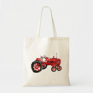 Bolso De Tela Dibujo del tractor rojo antiguo