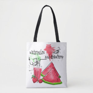 Bolso De Tela Dibujo en acuarela de sandía y fresas 