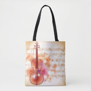 Bolso De Tela Dibujo en el fondo de la acuarela del violín