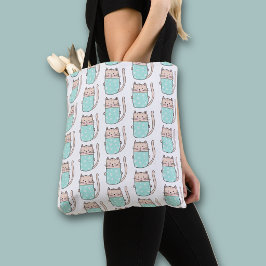 Bolso De Tela Dibujo Floral de Gato Adorable