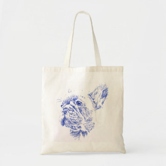 Bolso De Tela Dibujo francés de Bulldog azul