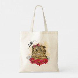 Bolso De Tela Dibujo manual del gato plegado escocés con flores 
