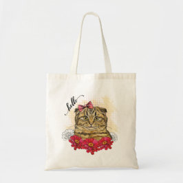 Bolso De Tela Dibujo manual del gato plegado escocés con flores
