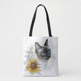 Bolso De Tela Dibujo manual divertido lindo gato tailandés con f