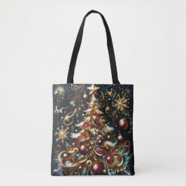 Bolso De Tela Dibujo pastel de un árbol de Navidad caprichoso