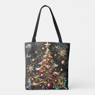 Bolso De Tela Dibujo pastel de un árbol de Navidad caprichoso