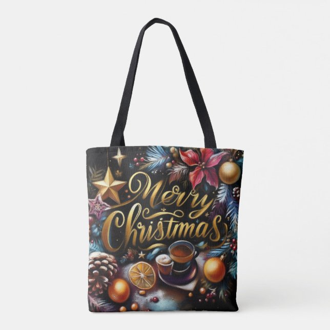 Bolso De Tela Dibujo pastel de un Navidad caprichoso (Reverso)