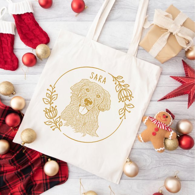 Bolso De Tela Dibujo personalizado de mano del perro con recuper (Subido por el creador)