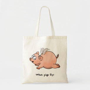 Bolso De Tela Dibujo Personalizado de un cerdo con alas volando