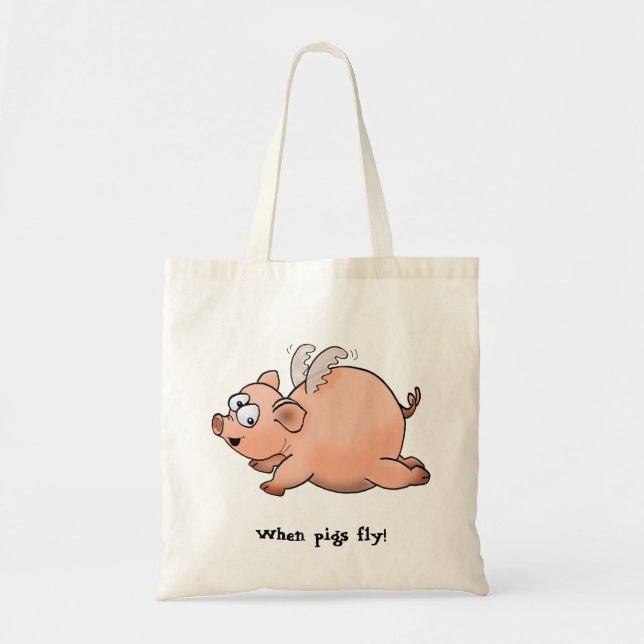 Bolso De Tela Dibujo Personalizado de un cerdo con alas volando (Frente)