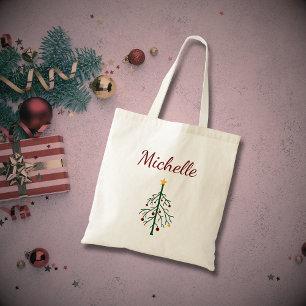 Bolso De Tela Dibujo personalizado del árbol de Navidad retro