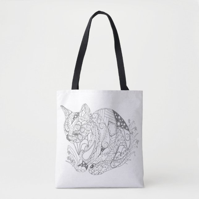 Bolso De Tela Dibujo plausible del arte abstracto del gato (Anverso)