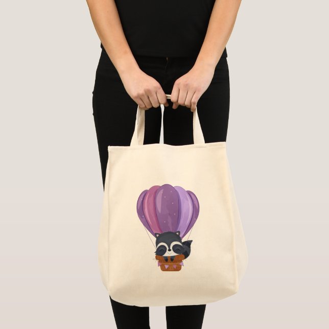 Bolso De Tela Dibujos Animados Mapache Bebé Flores Lindas (Anverso (producto))