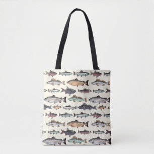Bolso De Tela Dibujos de peces de época, patrón sin costuras.