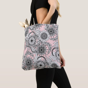 Bolso De Tela Dibujos modernos de flores blancas rosadas rosadas