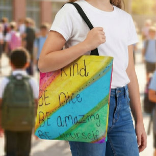 Bolso De Tela Dicho Inspirador Arcoíris Sé Amable Sé Tú Mismo