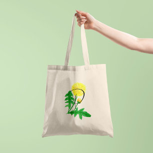 Bolso De Tela Diente de león en acuarela con inicial 1 lado