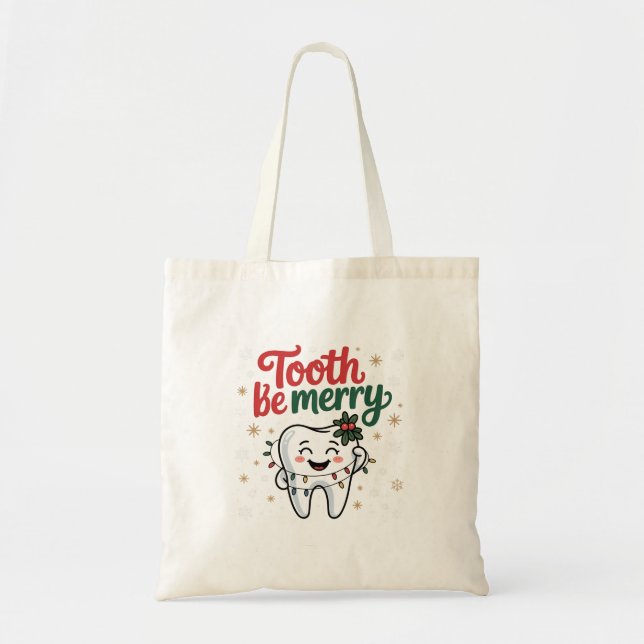 Bolso De Tela Diente Sean Merry Funny Dental Dentist Navidades (Frente)