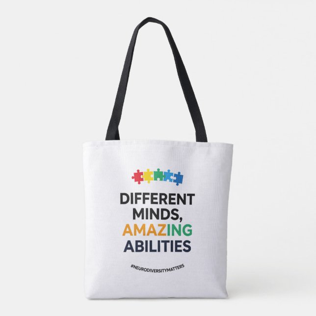 Bolso De Tela Different Minds Amazing Abilities Awareness Art (Reverso)