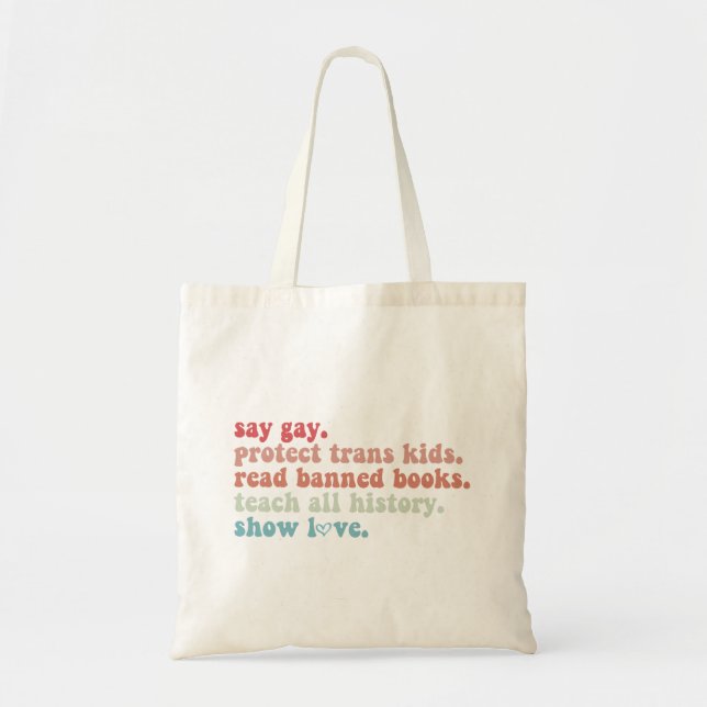 Bolso De Tela Digamos Gay Protect Trans Kids Leer libros prohibi (Frente)