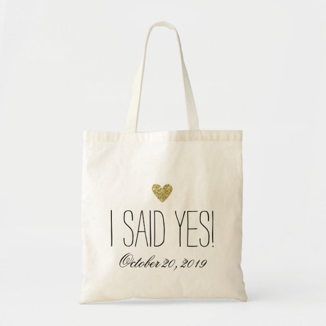 Bolso De Tela ¡Dije sí! Corazón del purpurina personalizado (Frente)