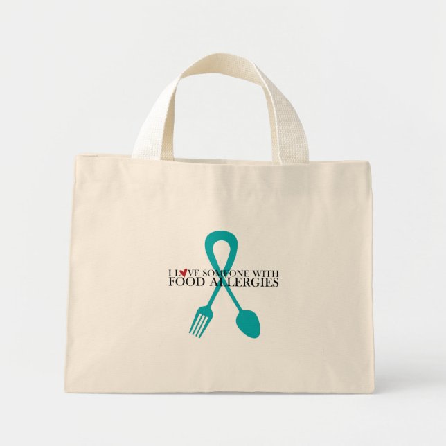 Bolso De Tela Diminuto Amo A Alguien Con Alimentos Alergias Tote (Frente)