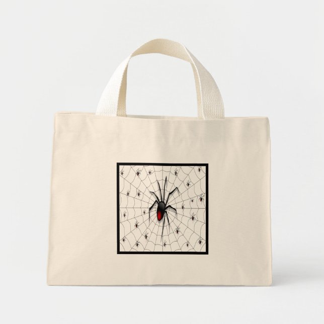 Bolso De Tela Diminuto Araña de viuda negra y bebés - (Frente)