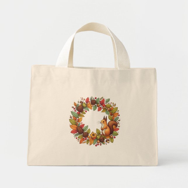 Bolso De Tela Diminuto ardilla feliz en hojas de otoño (Frente)