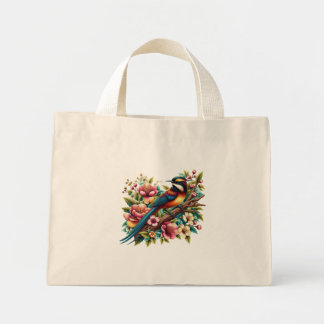 Bolso De Tela Diminuto Ave y Flor Coloridas y Encantadoras