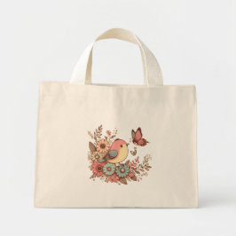 Bolso De Tela Diminuto Aves y mariposas
