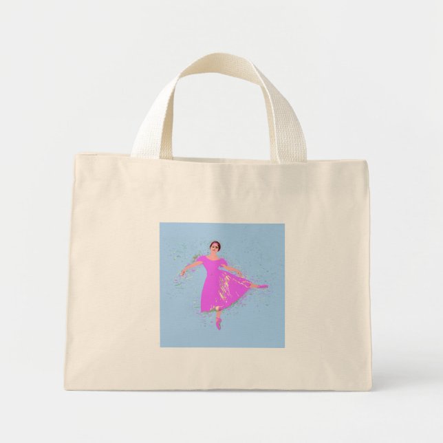 Bolso De Tela Diminuto Bailarina bailarina Magenta Vestido Rosa (Frente)