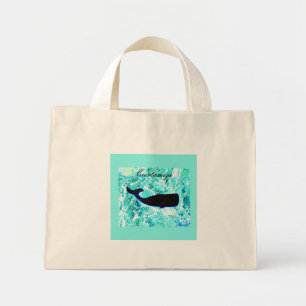 Bolso De Tela Diminuto ballena negra bajo el agua