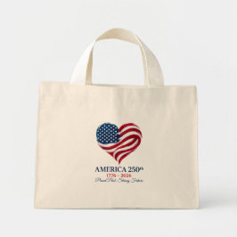 Bolso De Tela Diminuto Bandera del 250 Aniversario de América Corazón Peq