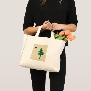Bolso De Tela Diminuto Bandera del estado de Maine de 1901 con árbol de p