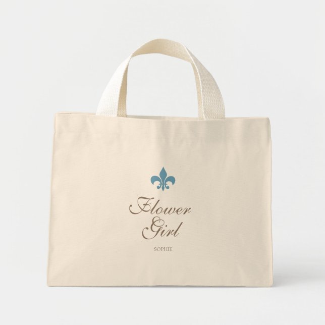 Bolso De Tela Diminuto Blue French Fleur de Lis Flower Girl Name (Frente)