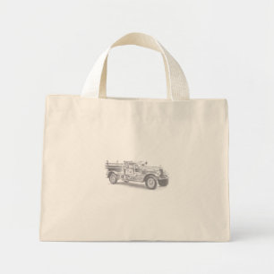 Bolso De Tela Diminuto boceto de lápiz de camión de bomberos antiguo dibu