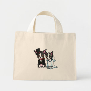 Bolso De Tela Diminuto Boston Terrier Bride y Groom