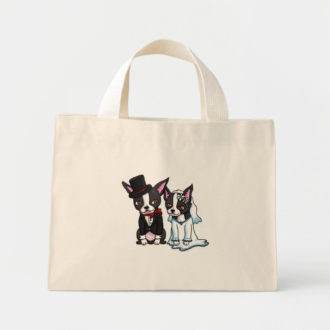 Bolso De Tela Diminuto Boston Terrier Bride y Groom (Frente)
