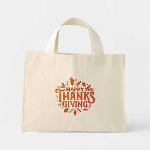 Bolso De Tela Diminuto Buen texto Feliz Día de Acción de Gracias con hoja
