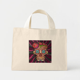 Bolso De Tela Diminuto Calavera de azúcar de aspecto de madera tallada co