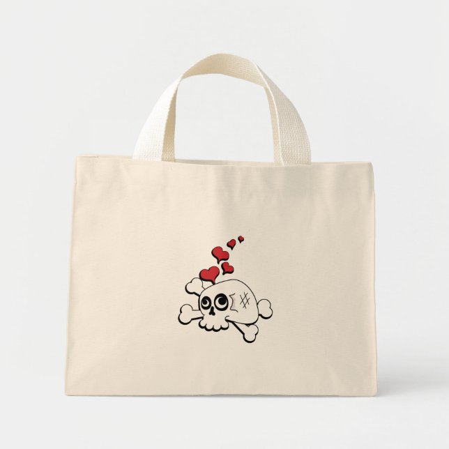 Bolso De Tela Diminuto Calavera y corazón (Frente)