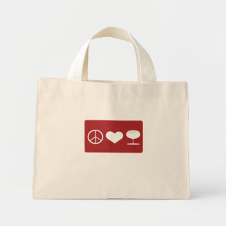 Bolso De Tela Diminuto Camiseta de Peace Love Wine