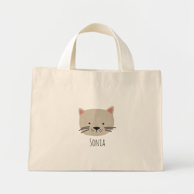 Bolso De Tela Diminuto Cara de gato peinado (Frente)