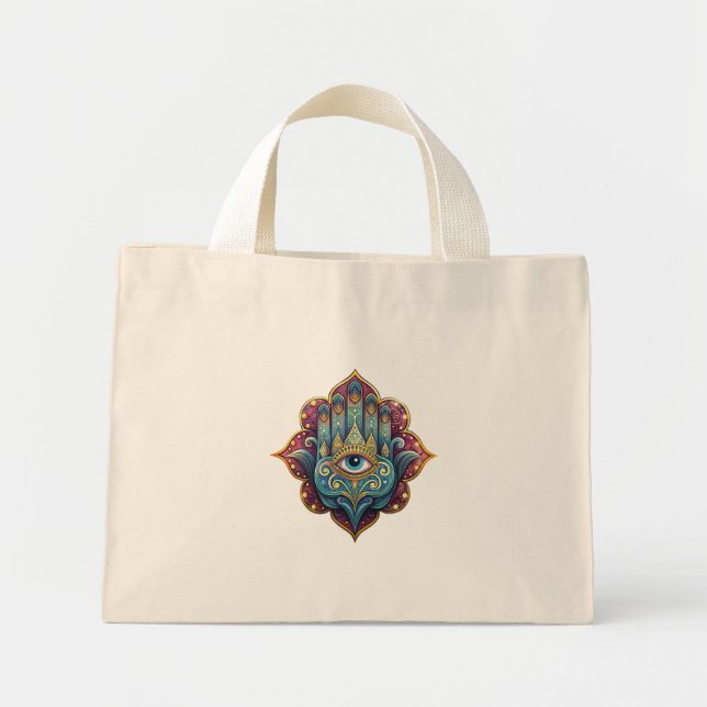 Bolso De Tela Diminuto Celestial Hamsa  (Frente)