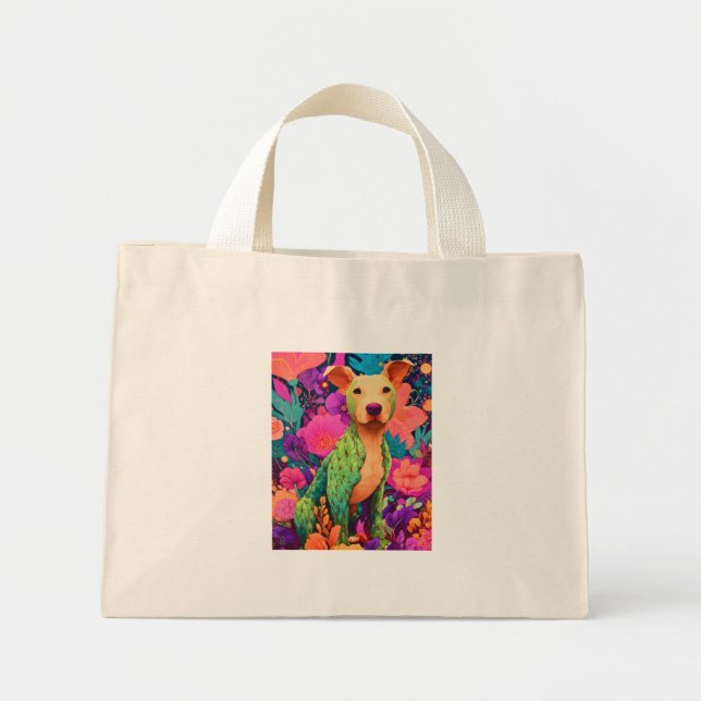 Bolso De Tela Diminuto Chien magique aux fleurs de cactus (Frente)