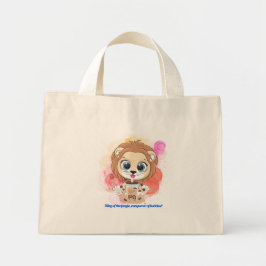Bolso De Tela Diminuto Cita de león personalizado bebiendo té bobba